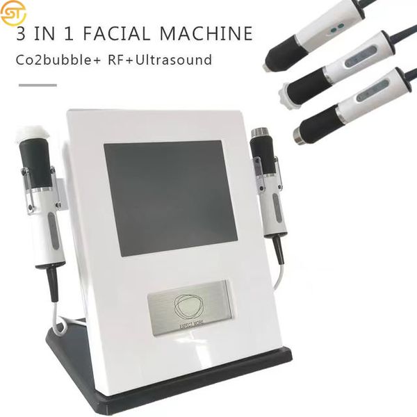 3 en 1 machine faciale à oxygène RF à ultrasons Rf Co2 Bubble Oxygenation Oxygen Jet Facial Machine