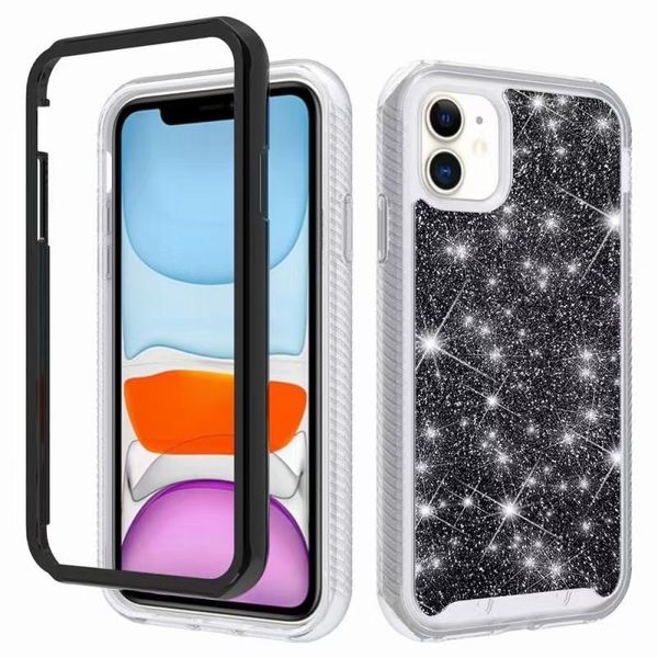 Coques iPhone 3 en 1 avec protecteur d'écran Glitter coloré pour un plus 1 + 9/1 + 9Pro Moto G Power Play 2021 LG Stylo 7 K52 K22 Google Pixel 4A TPU + PC Packagess Oppbag