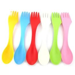 3 en 1 Couverts en plastique Cuillère Fourchette Couteau Couverts Ensembles Ustensiles de camping Spork Ensembles de vaisselle Gadget de voyage en plastique Couverts Outil DHL 1005