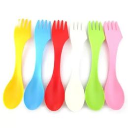 3 en 1 Couverts en plastique Cuillère Fourchette Couteau Couverts Ensembles Ustensiles de camping Spork Ensembles de vaisselle Gadget de voyage en plastique Couverts Outil DHL