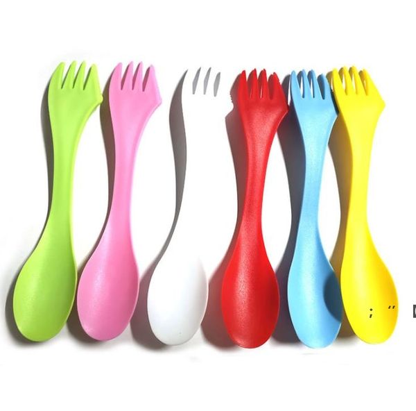 3 En 1 Couverts En Plastique Cuillère Fourchette Couteau Ensemble De Couverts Camping Ustensiles Spork Ensembles De Vaisselle-Plastique Voyage Gadget Couverts-Outil RRA10411