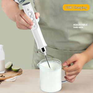 Espumador de leche eléctrico recargable portátil 3 en 1, espumador de mano, mezclador de bebidas de alta velocidad, varita para espumar café