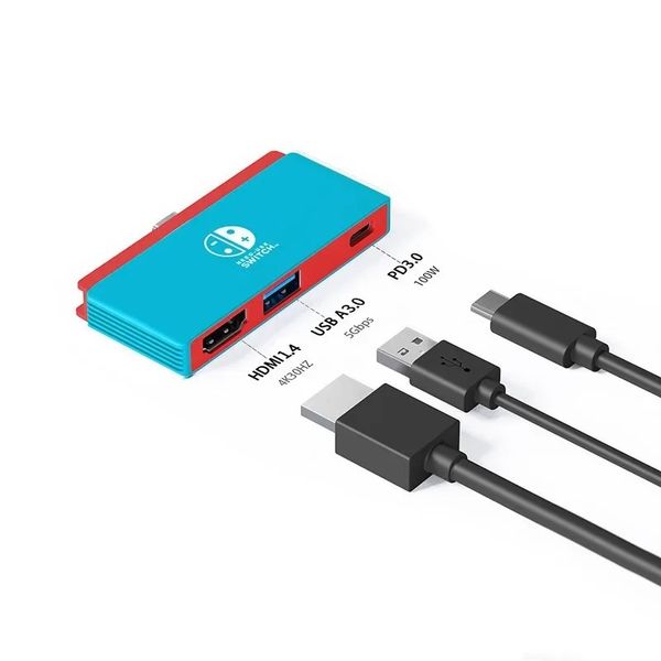 3 en 1 Tipo C Portable C a HDMI Compatible PD 4K 30Hz Hub USB-C Estación de acoplamiento HD para Nintendo Switch Mac Accesorio de laptop Mac