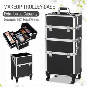 3 In 1 professionele mode -make -up case Portable Trolley Black Organizer Travel Bagage Cosmetic Bag Train 240416