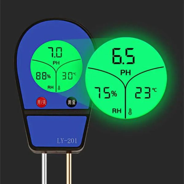 3 sur 1 Tester de pH professionnel LCD Afficher le pH-mètre de sol avec des accessoires d'accessoires de jardin d'acidité d'humidité de la lumière noire