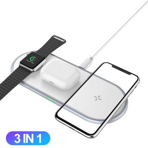 3 in 1 Qi Draadloze oplader Fast Charging Pad Dock Station voor iPhone 12 11 XS XR X 8 Apple Watch Series 6 5 4 Samsung Xiaomi Smartphone Airpod Pro