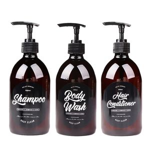 3 in 1 Set Zeep Dispenser voor Shampoo Body Wash Haar Conditioner Badkamer 500ml Was Set Bruin Plastic Opbergflessen 211130