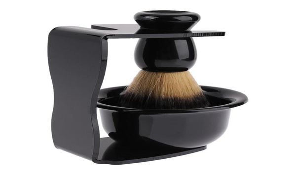 Brocha de afeitar 3 en 1, mango de tejón, cuenco de afeitar sintético, taza, soporte para maquinilla de afeitar, juego de cepillos de barba para peluquero Men2624734