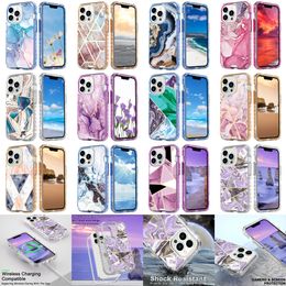 Funda protectora 3 en 1 a prueba de golpes para iPhone 15 Pro Max 14 13Pro 12 11 Pro XS XR cubierta de armadura de mármol plateada