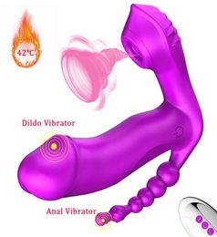 3 IN 1 succhiare vibratore riscaldamento indossabile dildo anale vaginale stimolatore del clitoride giocattoli del sesso per le donne Gspot aspirazione orale2023801