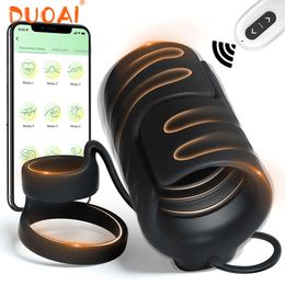 Vibrateur d'entraînement 3 en 1, double anneau, jouets sexuels pour hommes, télécommande avec application, masturbateur masculin, stimulation du gland, Massage