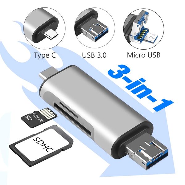 Lector de tarjetas 3 en 1 tipo C SDHC SD TF lector de tarjetas Micro SD adaptador Micro USB OTG para Huawei Xiaomi Android Phone PC