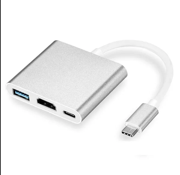 Conectores de adaptador de carga 3 en 1 tipo C a HDMI compatible USB 3.0 USB-C 3.1 Hub para Mac Air Pro Huawei Mate10 Samsung S8 Plus