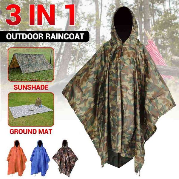 3 en 1 ultraléger randonnée en plein air camping imperméable poncho tapis de pique-nique auvent extérieur tentes de camping mini bâche abri solaire 210T H220419