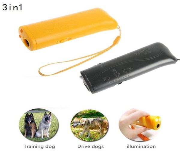 3 en 1 Ultrasonic LED Pet Dog Repeller Stop Bark Dog Training Trainer Dispositif Anti Barking Lampe de poche 2 Couleurs AAA4648783782