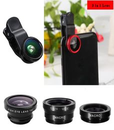 3 en 1 Universal Metal Clip Phone Camera Lens Fish Eye Macro 065X Grand Angle pour iPhone 7 8 Samsung Huawei P20 avec vente au détail Pa1531022