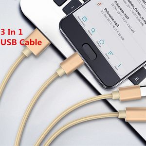 Cable USB 3 en 1 trenzado de nailon de 1,2 M, cargador de carga rápida Multi 2.4A, Cables Micro USB tipo C tipo c para teléfono móvil inteligente Android