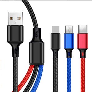 3 op 1 USB kabeltype C -kabel voor Samsung Xiaomi Laadkabel Fit iPhone 14 13 12 x 11 Pro Max Charger Micro USB -kabel met PP -pakket