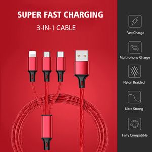 3 en 1 cables USB para Apple iPhone Huawei Samsung Cargador de carga Micro US B Cable adecuado para Android Tipo C Cable de teléfono