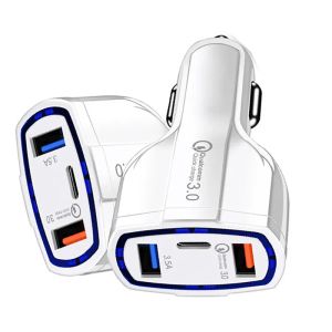 Chargeur de voiture USB 3 en 1, charge rapide type C QC 3.0, PD usbc, adaptateur de charge de téléphone pour iPhone Samsung MQ50 LL