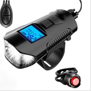 3 in 1 USB Rechargeable Waterproof T6 Bicycle Lights Front Light Flashlight with Bike Computer LCD Speedometer Cycling Horn