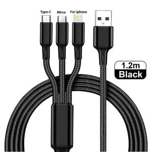 3 In 1 USB Type C Kabel Telefoon Oplaadkabel Nylon Gevlochten Universele Opladen Datakabel Voor iphone 14 Xiaomi huawei Mate 40