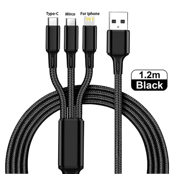 Cable USB tipo C 3 en 1, Cable de carga de teléfono, Cable de datos de carga Universal trenzado de nailon para iphone 14, Xiaomi, Huawei Mate 40
