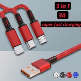 3 In 1 USB Type C mobiele telefoon 3A Super snel oplaadkabels voor Android Type-C Huawei Xiaomi Micro One Drag Three Data Lines