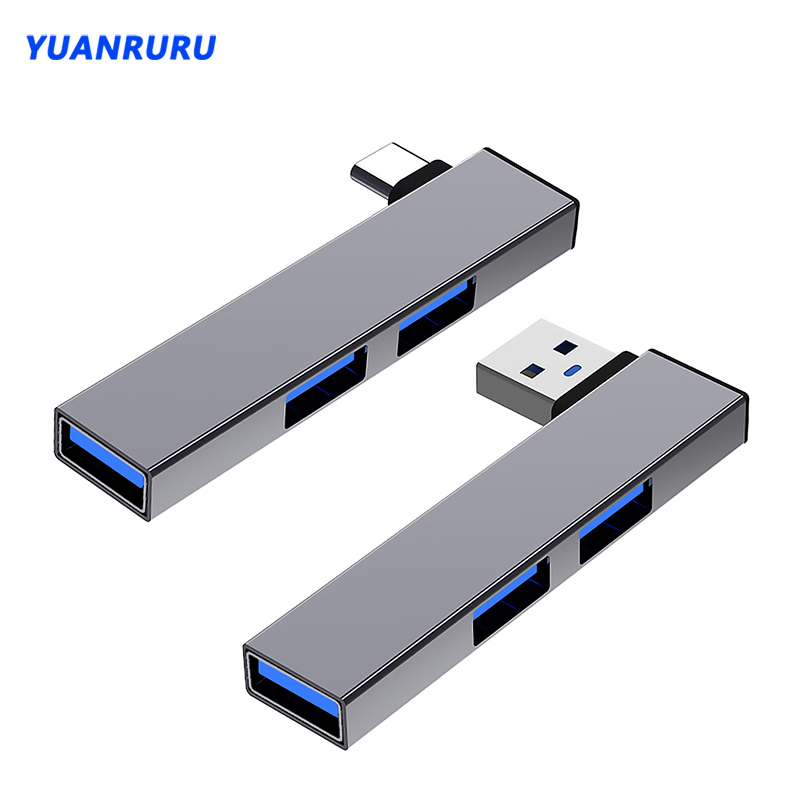 3 em 1 USB Tipo C Hub universal Multi USB Splitter cotovelo Acessórios para laptop para Xiaomi Lenovo MacBook Acessórios para computador