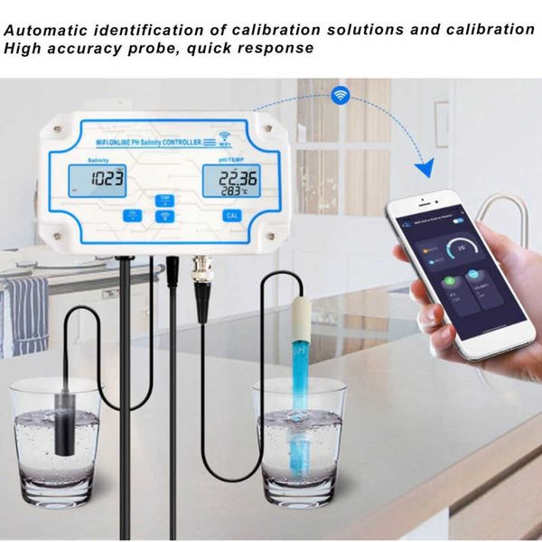 3 en 1 probador de calidad de agua Temperatura multifuncional Salinidad Medidor de prueba de pH para acuicultura Medidor de temperatura de sal de pH