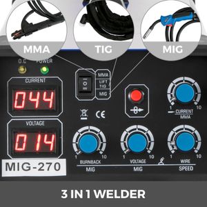 3 in 1 Machine de soudage Tig MMA MIG Souder IGBT Machine de soudage semi-automatique MIG250 / 270A Bravard à double tension invertisseur