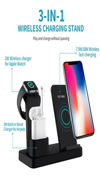 Support de chargeur sans fil 3 en 1 pour Apple Watch 6 5 4 Airpods Pro 15W Station de chargement rapide iPhone 12 11 Pro Samsung Huawei Pho3074762