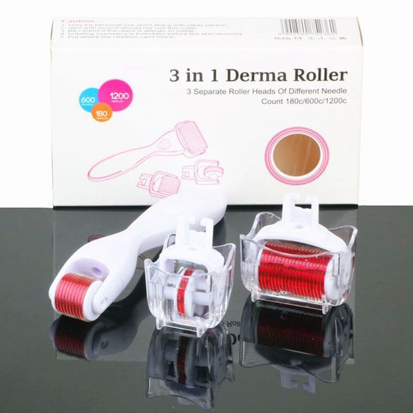 Rodillo Derma 3 en 1 para cuerpo, cara y ojos, microaguja 180, 600, 1200 agujas, dermaroller para la piel