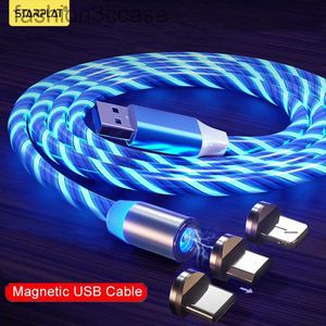Cable magnético 3 en 1, luz LED que fluye, Cable Micro USB para Samsung S10, tipo c, carga para teléfono, cargador magnético, Cables tipo C