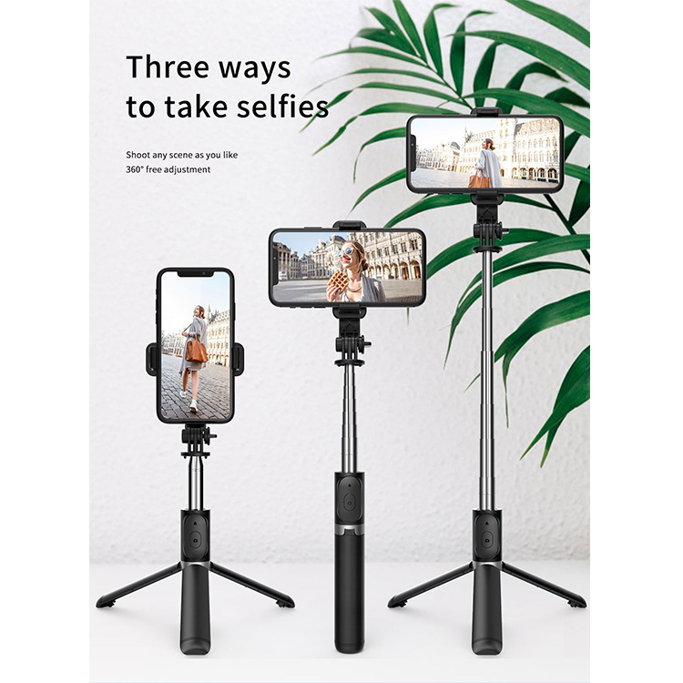 3 In1 Q02 beauty selfie monopod trípode portátil inalámbrico bluetooth selfie stick con control remoto plegable para teléfono inteligente