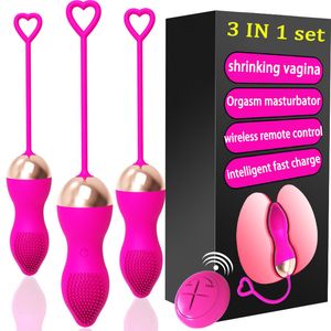 3 en 1 / set Vibrador vaginal que se encoge Bolas de amor Control remoto inalámbrico Huevos vibrantes Vibradores para mujeres Juguetes sexuales eróticos para adultos Y19062002