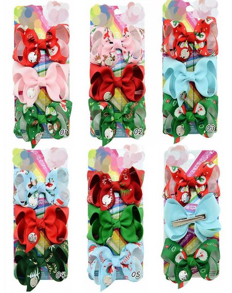 3 pulgadas 3pcsset Bows Christmas Baby Bows Bows Santa Claus Barrettes Snow Man Boilpins Bowknot Girls Cape de cabello Accesorios para el cabello 3651685