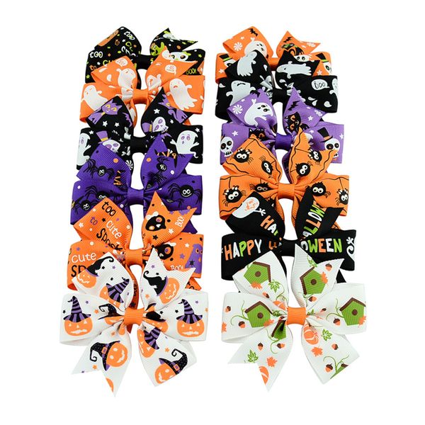 3 pulgadas Baby Halloween Barrettes Grosgrain Ribbon Bows With Clip Girls Kids Ghost Pumpkin Child Girl Peilwheel Clips Accesorios YL638