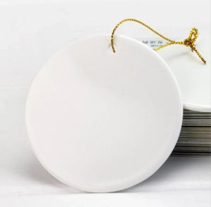 3 pulgadas Navidad sublimación redonda colgante de cerámica en blanco círculo adornos personalizados decoración del árbol de Navidad impresión de doble cara Sep01