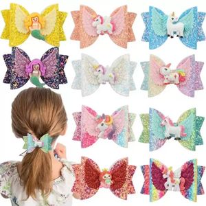 3 inch meisje kind haar boog clip eenhoorn pailletten zeemeermin haarspeldjes hairbow haarspeld xmas haar hoofdaccessoires 12 kleuren FY3550 0323