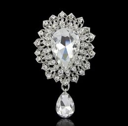 3 inch glazen broche bruiloft bruids partij prom diamante kristallen pins vintage verzilverd