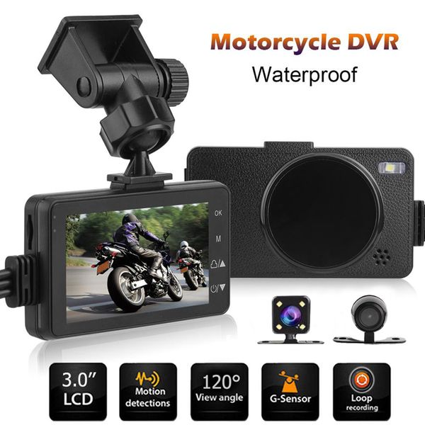 Nueva actualización Pantalla LCD de 3 pulgadas Cámaras duales Mini 1080P Cámara DVR para motocicleta Grabadora de video a prueba de agua con cámara de tablero de motor con sensor G