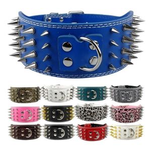 Collier de chien en cuir clouté à pointes larges de 3 pouces pour les grandes races Pitbull Doberman M L XL tailles Y200515257S