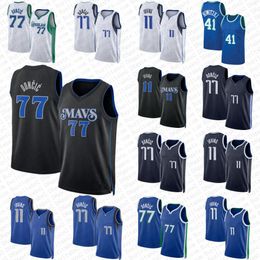 77 Luka Doncic City Basketball Jerseys 11 Kyrie Irving Bleu Blanc Vert Hommes 41 Dirk Nowitzki 2023 2024 Ciry Retro Edition Chemises