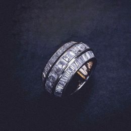 3 Layer Baguette CZ Verlovingsband Iced Out Bling Hip Hop Volle Vinger CZ Eternity Mannen Ring US Maat 9 10 11 Geschenken