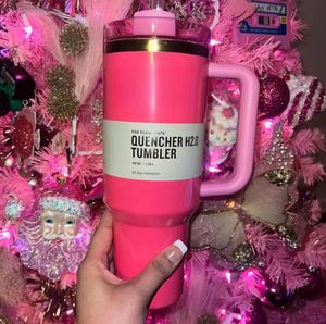 Chrome Chrome Winter Pink Flamingo 40oz Quencher H2.0 tasses tasses Camping Travel Car tasse de gobelets en acier inoxydable tasses avec poignée en silicone