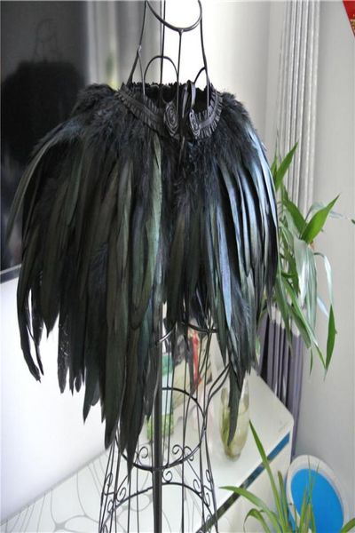 Chal de plumas negras de 3 capas, encogimiento de hombros, capa de plumas, capelet vintage para decoración de adultos, suministro de fiesta 4330167