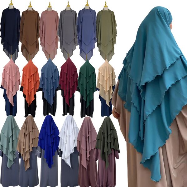 3 couches Eid Prayer Garment Overhead Hijab Long Khimar Ramdan Muslim Headcarf Femmes Couverture complète Veil Abaya Kaftan Headdress Burqa240403