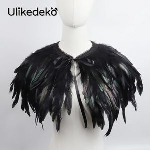 3-laags Feather Shrugs Sjaals Feather Schouder Wrap Capes Jas Gothic Kostuumaccessoires Halloween Rave Party Galakleding 240309