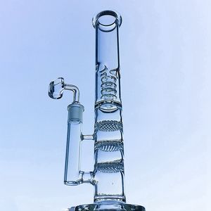 Triple Peigne Perc Narguilés Bong En Verre Tube Droit Percolateurs Cage À Oiseaux Bongs 18mm Conduites D'eau Avec Huile Dab Rigs Bleu Vert Clair